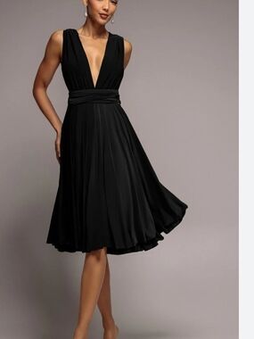 White House Black Market Black V-Neck Fit-and-Flare Dress